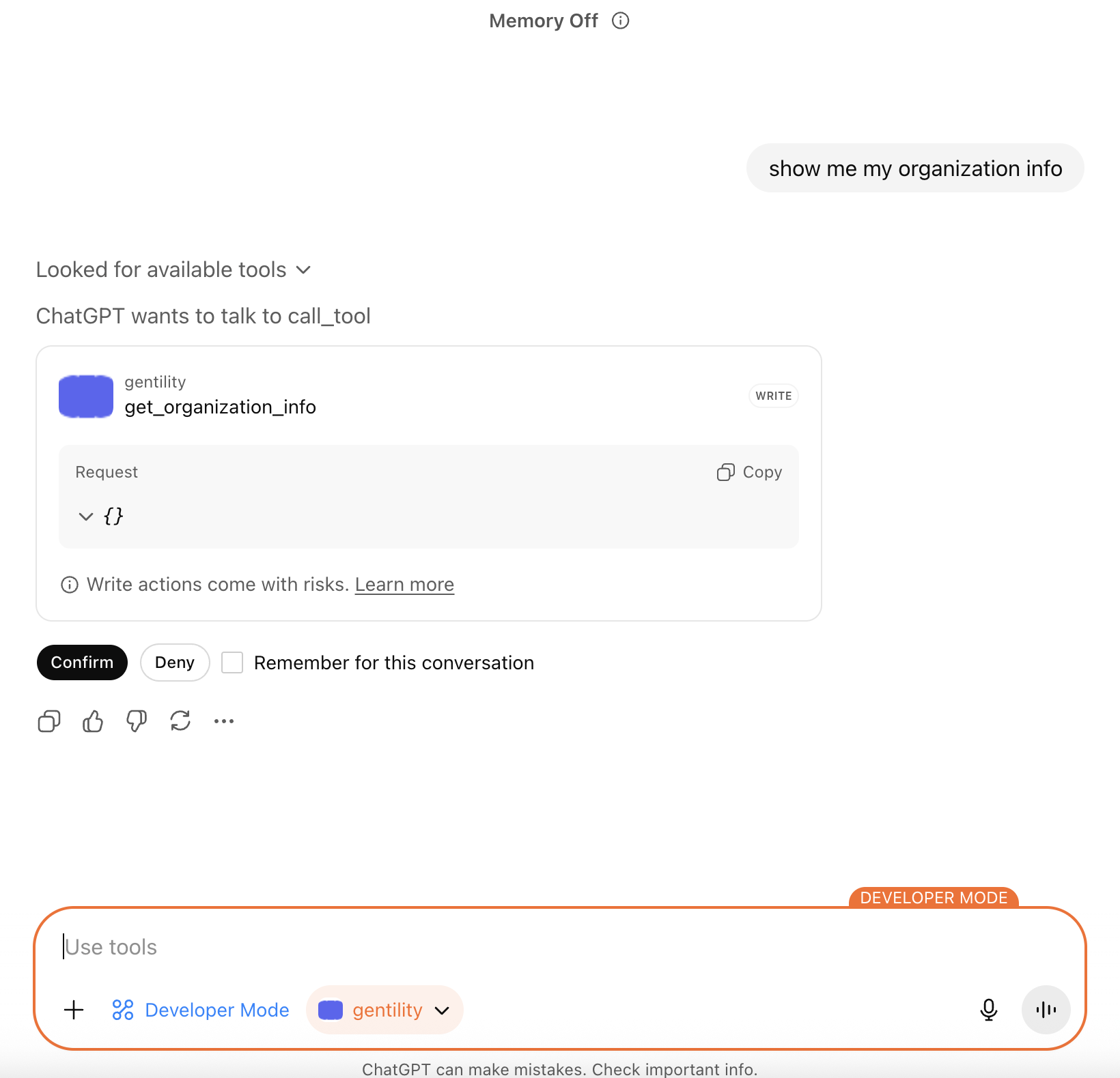 Prompt asking for organization information