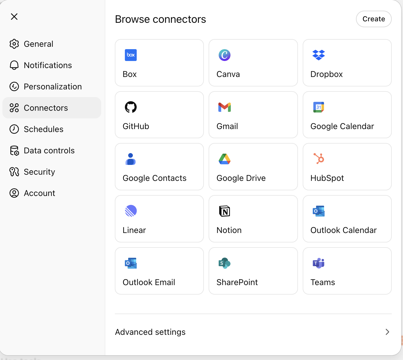 Browsing the Connectors gallery in ChatGPT