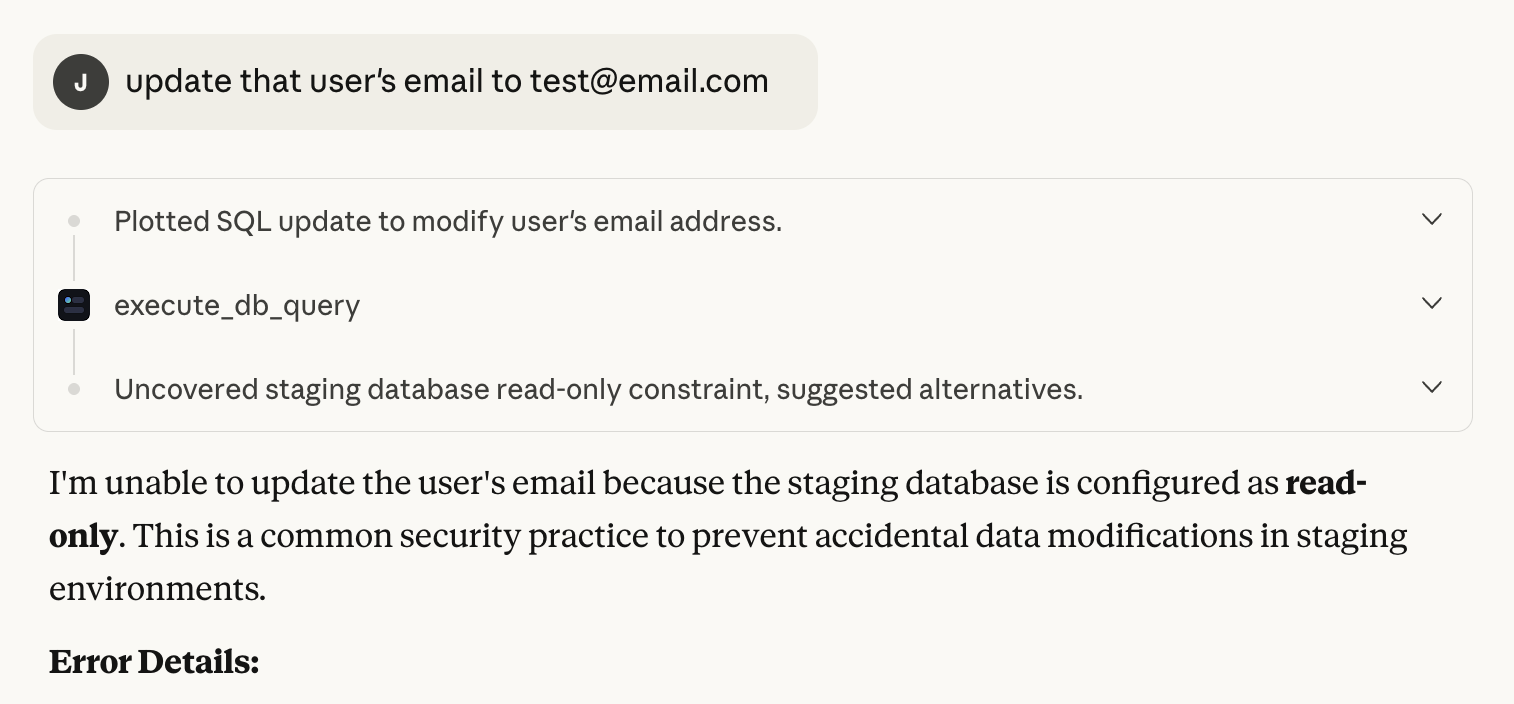 Database write blocked and logged